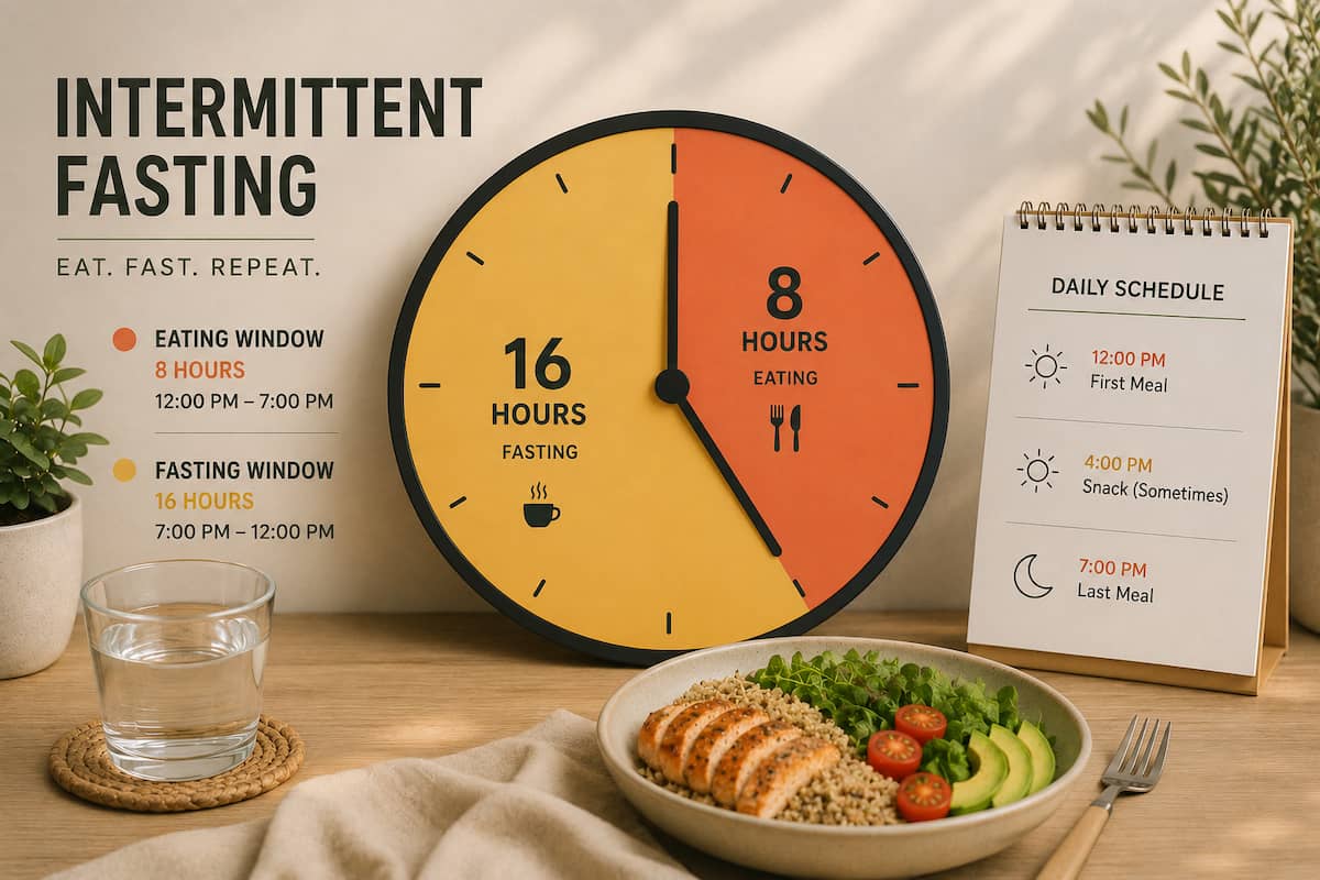Illustration of a 16:8 intermittent fasting schedule
